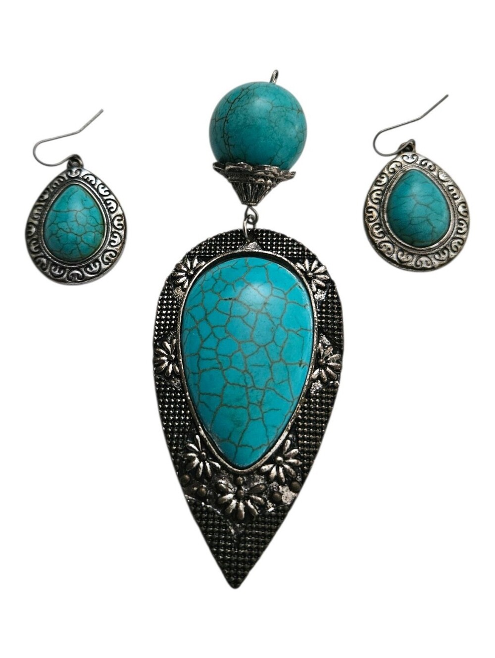 Boho Turquoise Earrings & Pendant Set